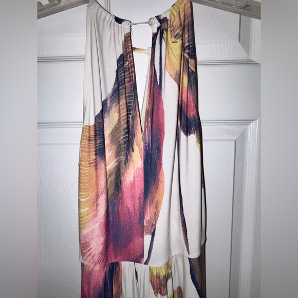 London Times Abstract Floral Halter Maxi Dress Size 6 Raw Hem - Picture 8 of 8